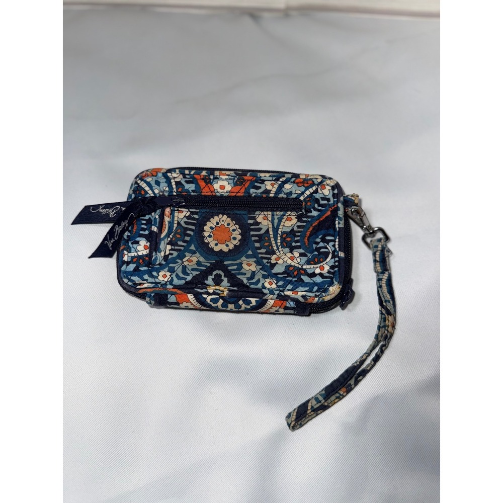 Vera Bradley All In One Crossbody Wristlet Wallet Blue Orange Paisley Quilted